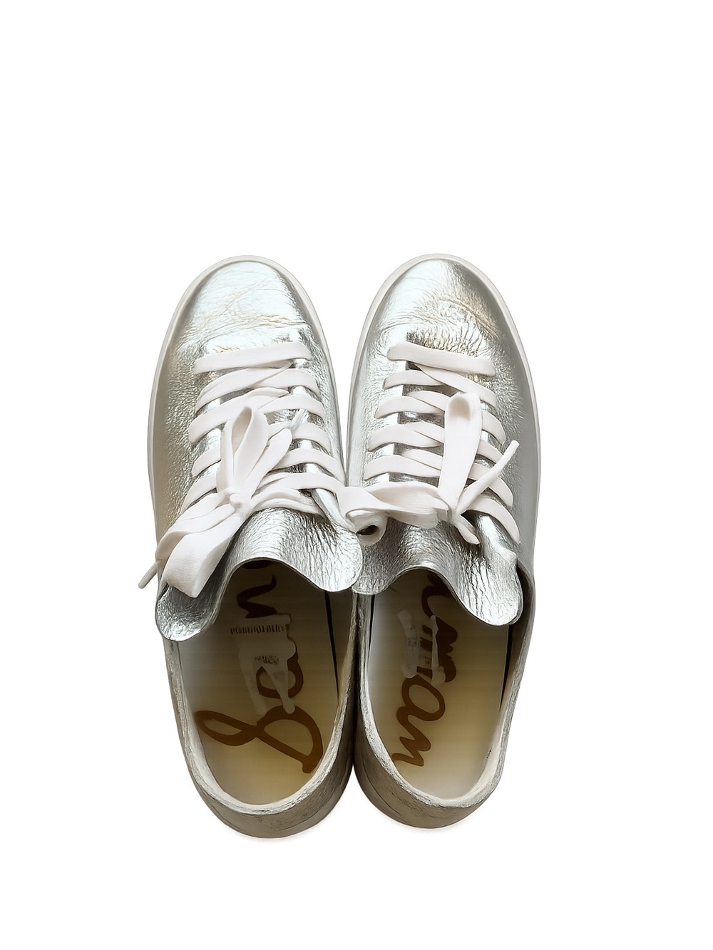 Sam Edelman Silver Metallic Butter Soft Leather Lace-Up Sneakers
